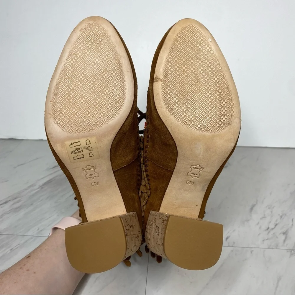 New! Tory Burch Huntington Fringe Brown Leather Heeled Bootie 6M
